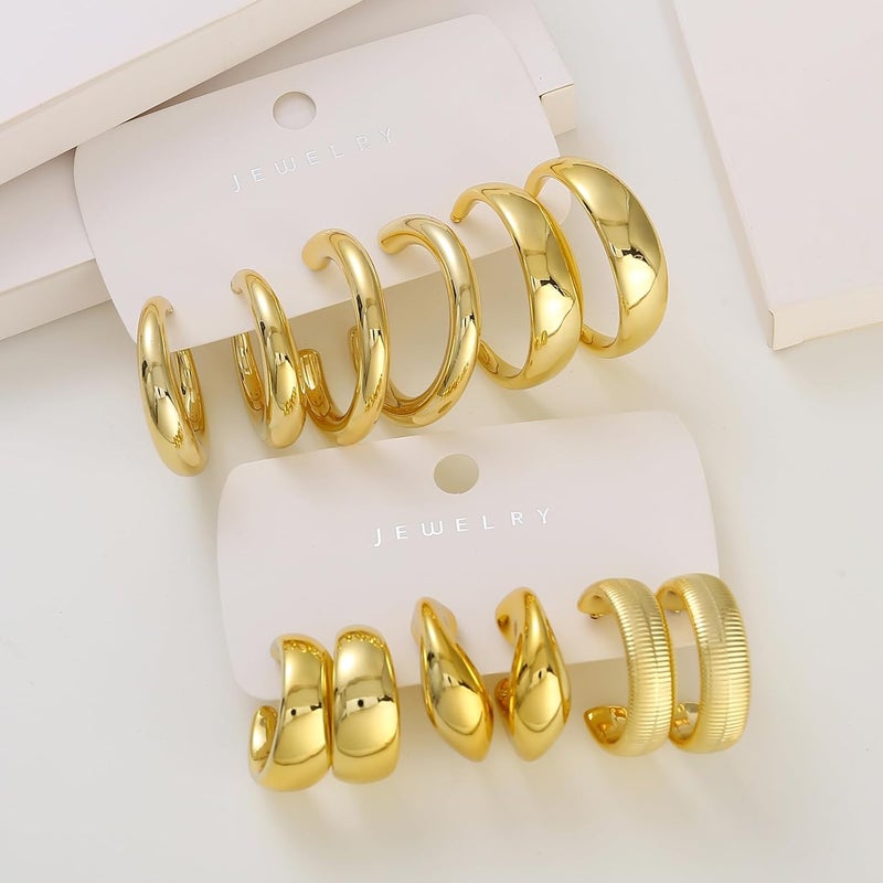 FOURPG 10 Pairs Hypoallergenic Chunky Gold Dangle Earrings for Women Trendy Thick Gold Plated Hoop Earrings Set Lightweight Jewelry - Image 3